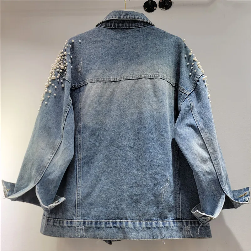 ANJY 2025 Autumn New Women Trendy Heavy Embellished Beaded Diamonds Denim Jacket Fashion European Sweet Elegant Chic Coat A14313