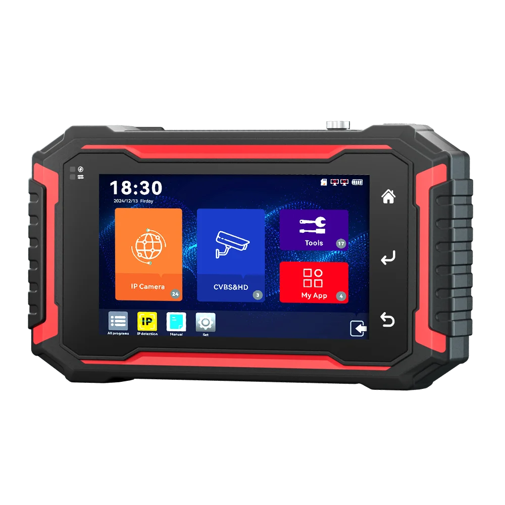 NOYAFA IPC725-1CCTV netwerkkabeltester met HD-touchscreenmonitor voor PoE, VFL, OPM, TDR, niveaumeter, IP-test, zoekfunctie en kabeltracer.