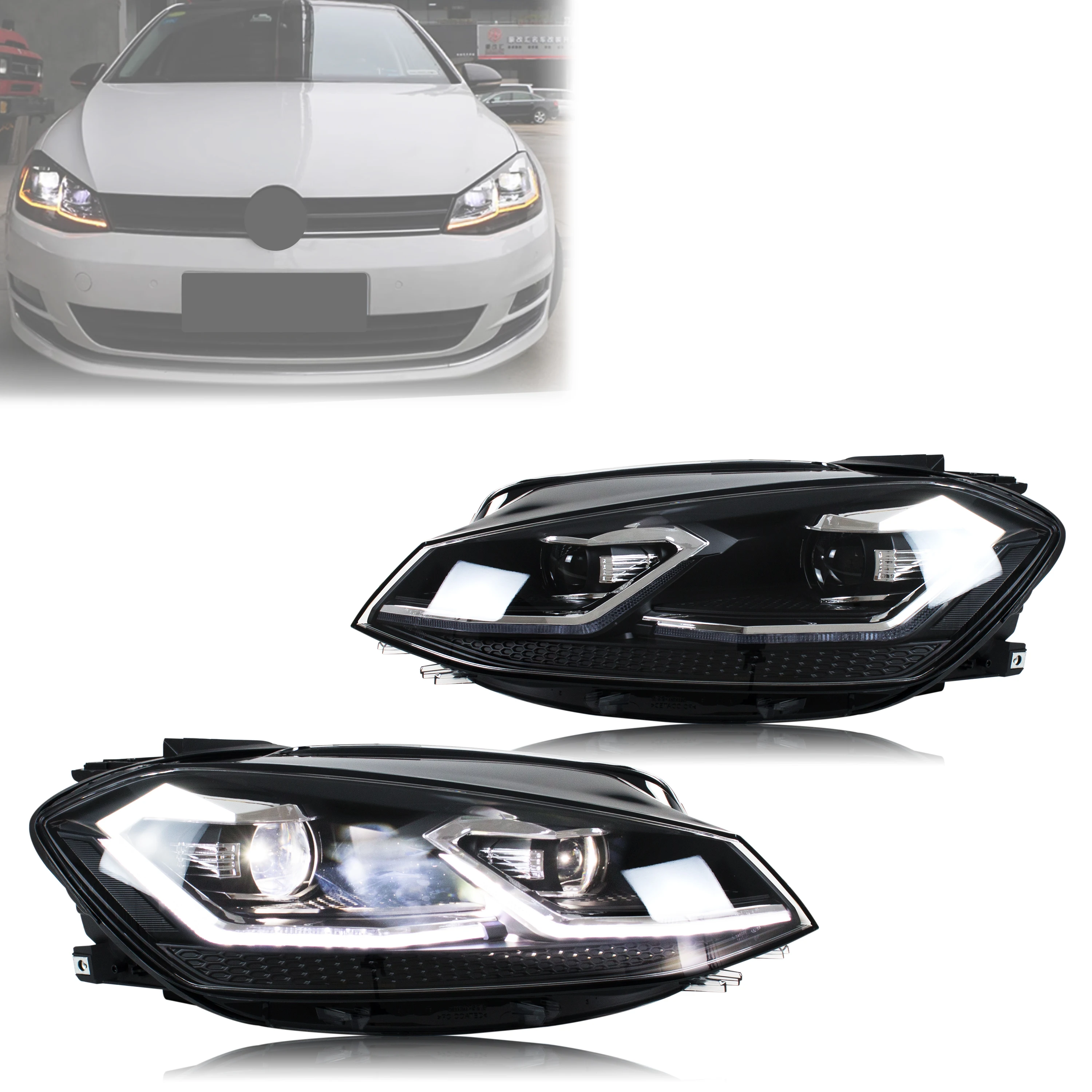 LED Headlights for Volkswagen VW Golf MK7 VII TSI TDI Variant halogen 2017-2020 E-MARK Front Lamps Assembly [not fit GTI/GTD/R]