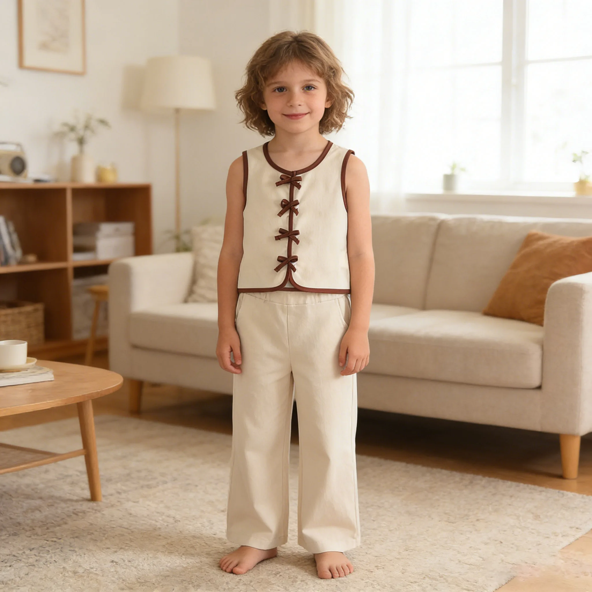 2026 Summer Boys Girl's Casual Clothing Sleeveless Top+Wide Leg Pants Set for 2 3 5 7year girls Top and Botton 2PCS Set Ramadan