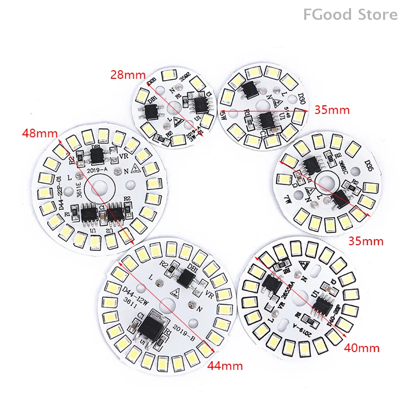 Free Drive LED Bulb Patch Light Board 220V 3W 5W 7W 9W 12W 15W Panel lampy Moduł okrągły Źródło światła Płyta biała/ciepła biel