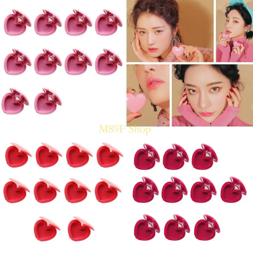 M89F Juego 10 piezas estuches para cosméticos con forma corazón y espejo, Mini soportes para pintalabios viaje, caja