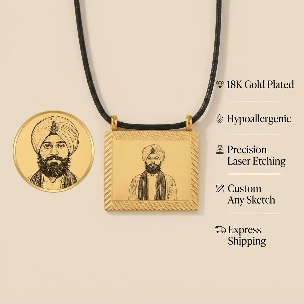 Custom Portrait Necklace Personalized Sketch Photo Engraved Square Pendant Laser Etched Jewelry Memorial Gift For Men Women