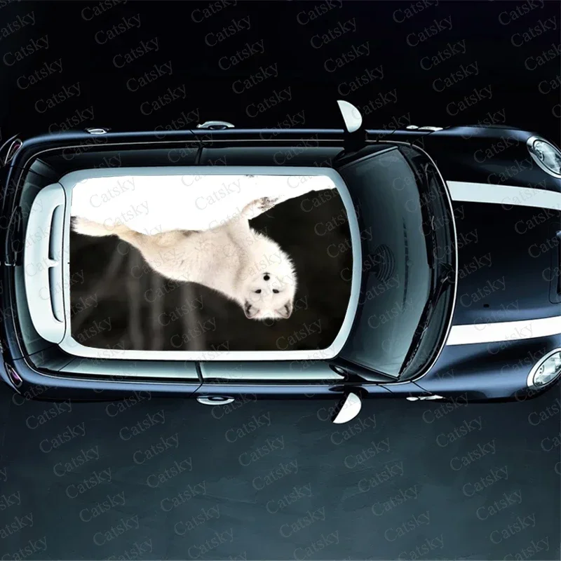 Animal Winter White Fox Car Roof Sticker Decoration Film SUV Decal Hood Vinyl Decal Graphic Wrap Auto Protect Accessories Gift