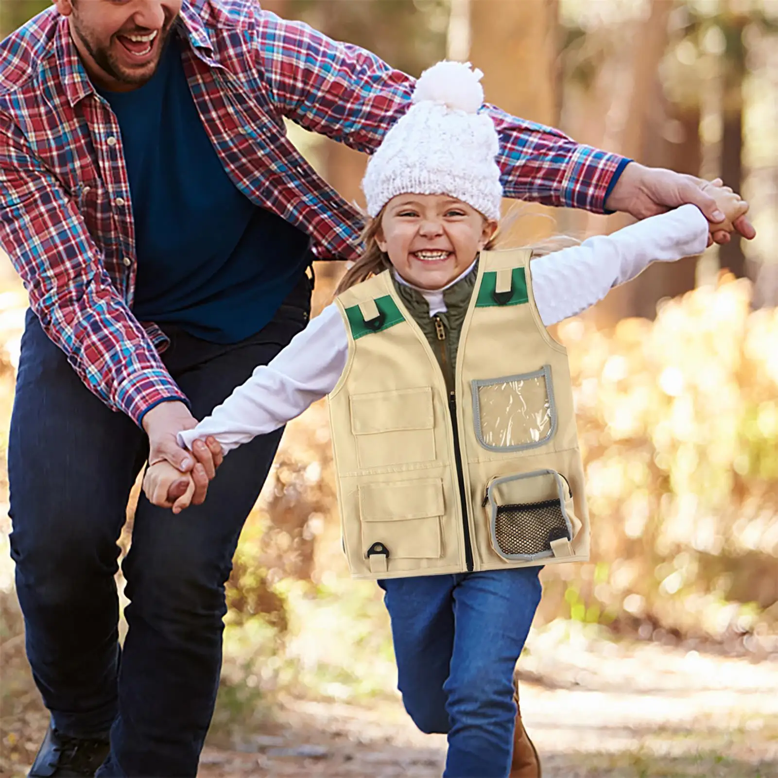 Setelan Rompi dan Topi Kargo Pakaian Berdandan Anak-anak untuk Set Explorer Luar Ruangan dengan Topi Rompi Teropong Anak Kaca Pembesar untuk