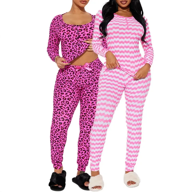 

2pcs Set Women's Comfortable Loungewear Set Round Neck Long Sleeve Tight Pants Home Casual Outfit