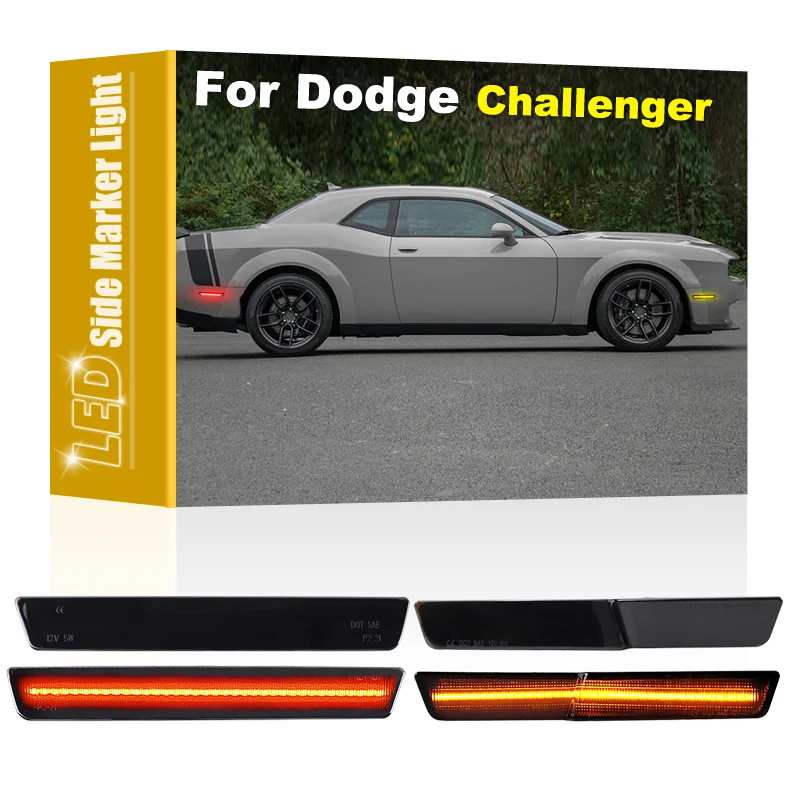 4 lentilles fumées ambre rouge avant et arrière LED, lumière de marqueur de garde-boue latéral pour Dodge Challenger SRT R/T Scat Pack Widebody 2018 – 2023