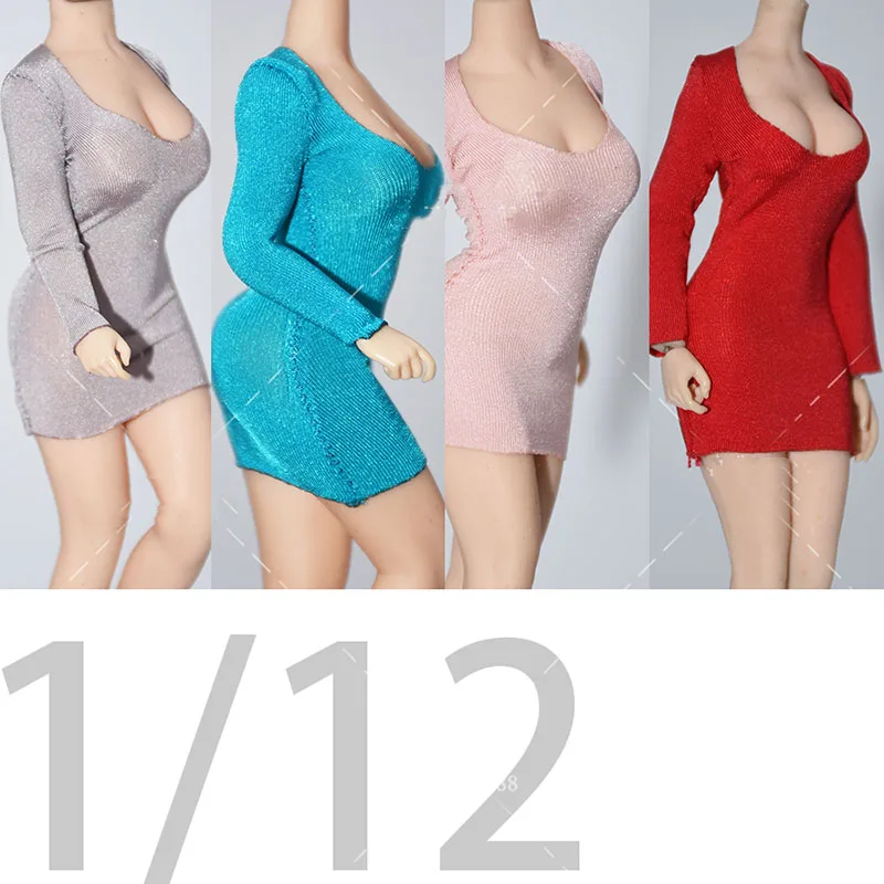 1/12 weibliches Soldaten hemd Langarm enges Kleid Stretch glatte enge lange Ärmel Rock fit 6 ''Action figur Modell