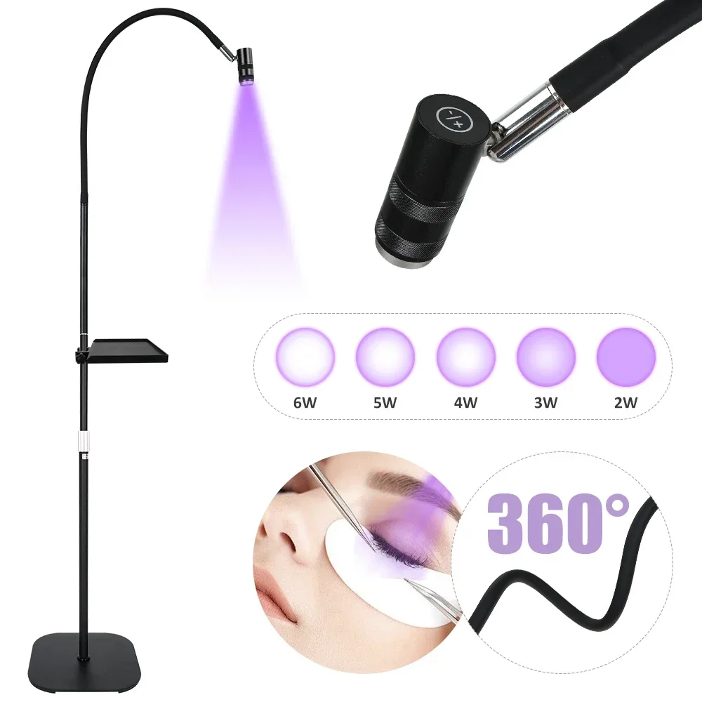 UV Lash Light for Light Curing UV Eyelash Glue LED Eyelash Extensions Nail Tech Glue Lamp Adjustable Wattage Flexible Gooseneck