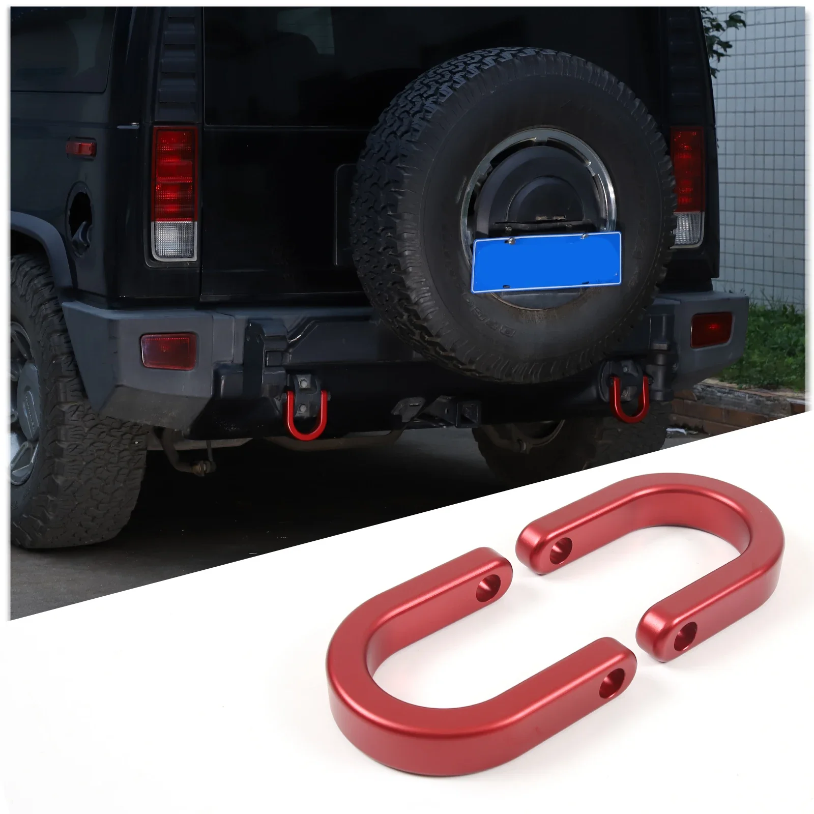 For Hummer H2 2003-2009 Aluminum Alloy Red Car Tow Hook Bumper Tow Hook Rear Trailer Hook Trim Car Accessories