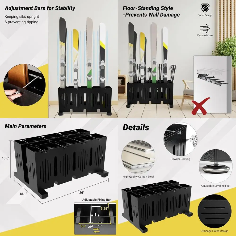 

Прочный металлический лыжный багажник с регулируемой шириной, 26 л x 18,1 Вт x 13,6 В, органайзер для дома, гаража, магазина