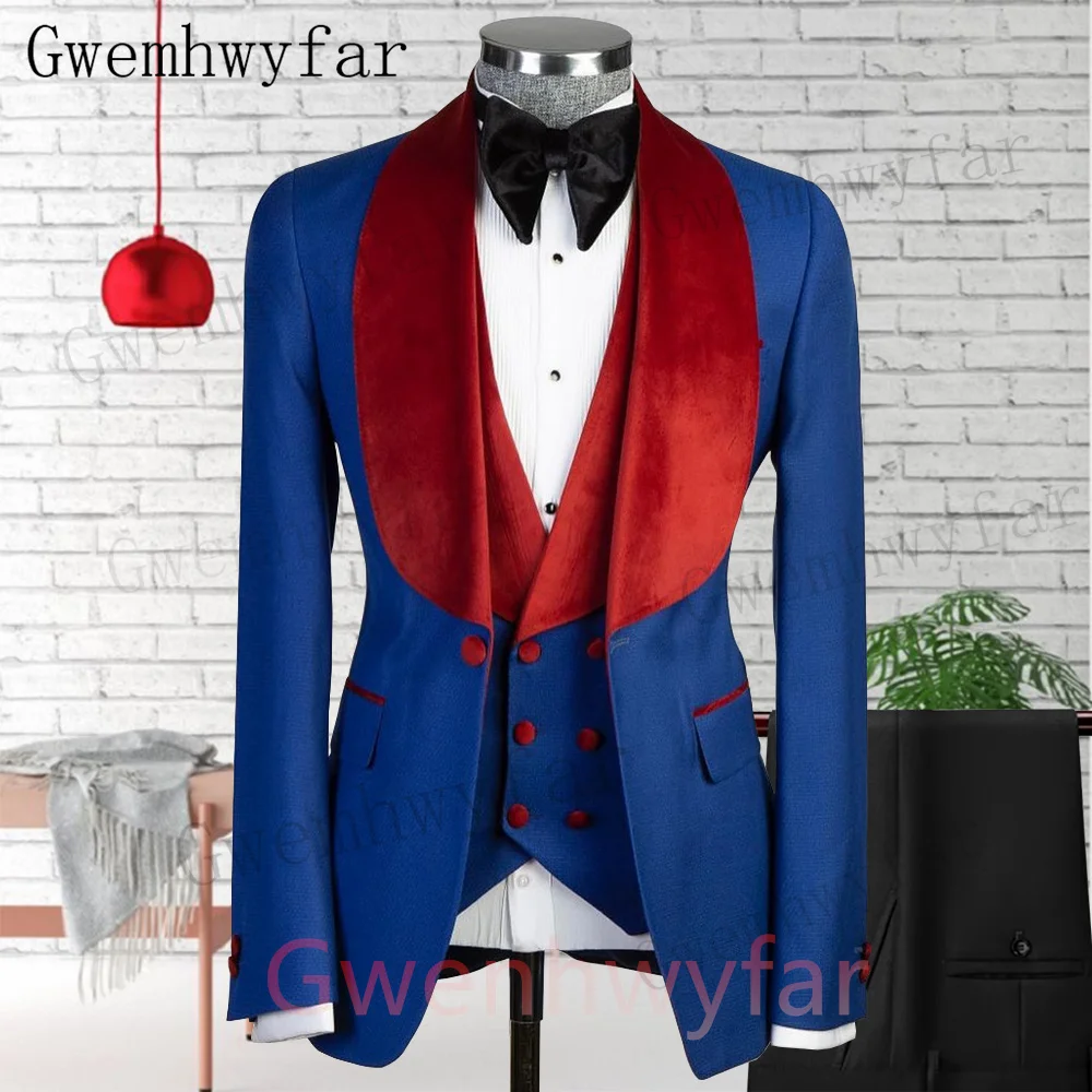 Gwenhwyfar Champange Shawl Lapel Slim Fit Men Suits 3 Pcs Tuxedos Terno Masculino Blazer Sets Groom Wedding Prom Costume Homme