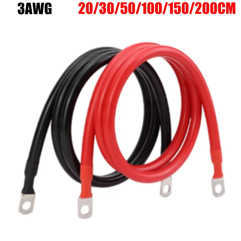 

3AWG Car Battery Cable With M6 M8 M10 Lug Ring Terminal Black Red 0.2/0.3/0.5/1/1.5/2m Electrical Wire For Inverter Battery
