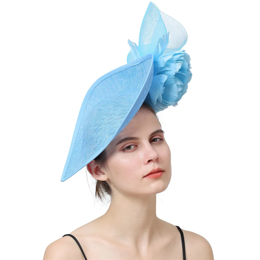 Lady Foral koktajl kapelusz beżowy imitacja lnu Fascinator baza eleganckie kobiety Derby wydarzenie Millinery akcesoria do włosów kwiat pałąk