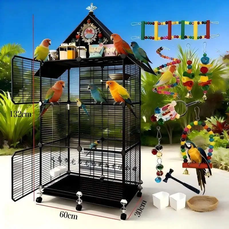 Large Parrot Cage Villa Viewing Space Multi Level Breeding Modular Connectable Parrot Cage Bird Nest Bird Cage Accessories