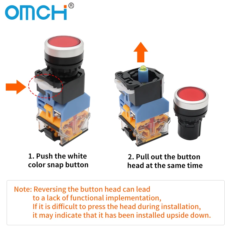 OMCH LA38-11D/LA38-DZS Flat Button Switch with Light 22mm Self-resetting Self-locking AC220V AC380V DC12V DC24V Control Button