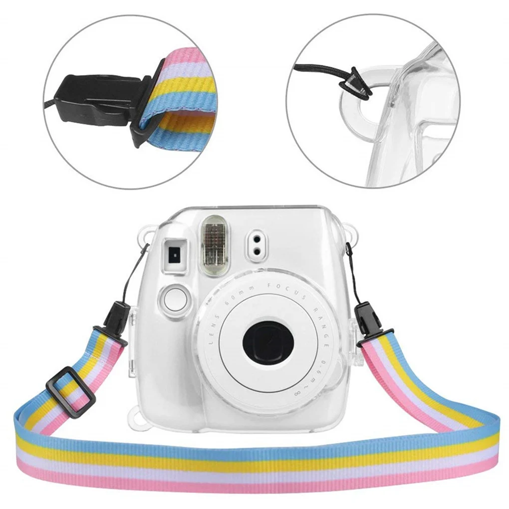 Instant Camera Cover Anti-scratch Case Transparent Carrier with Strap Replacement for Fujifilm Instax Mini 8/8 /9