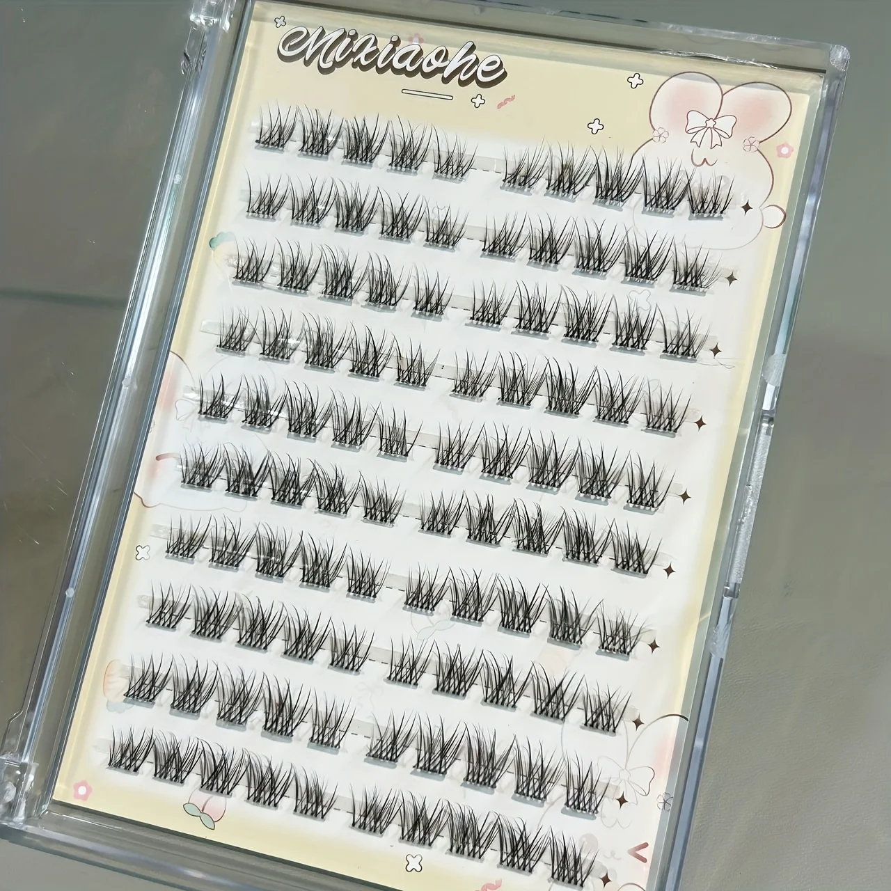 Mixiaohe 100 Cluster selbstklebende falsche Wimpern, kurze Birnenblüten-C-Locken, natürliche, flauschige DIY-Wimpern für Anfänger – Detail 3