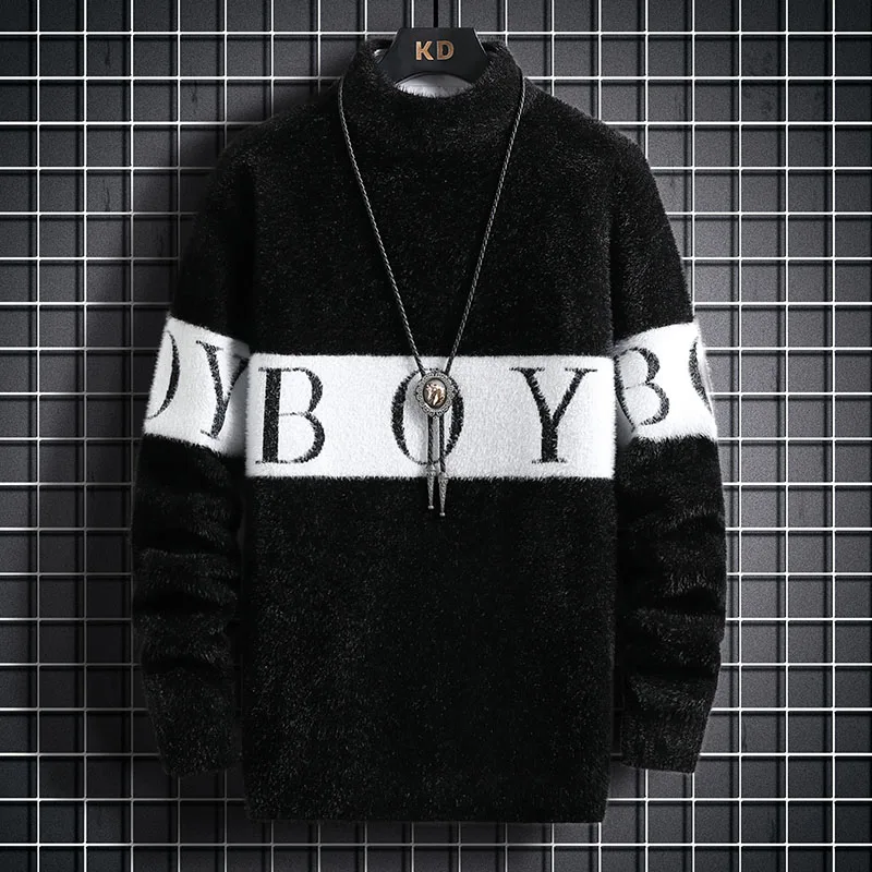 Fashion Knit Sweater Winter Youth Casual Slim High Quality Long Sleeve Half Turtleneck Solid Color Sweater Men's Knitted Top