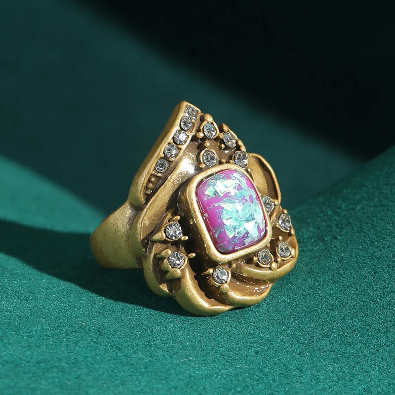 

Винтажное кольцо с розовым опалом и пламенем золотого цвета со стразами, качественные роскошные дизайнерские подарки для женщин, аксессуары, ювелирные изделия на свадьбу, новинка 2023 года