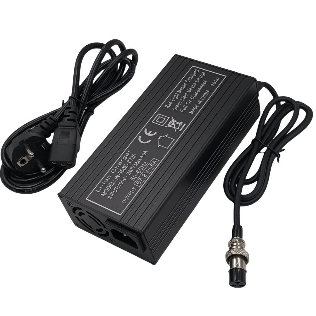 60V 5A szybka ładowarka 67.2 v5a ładowarka do taczek harley 16S 60V bateria litowa złącze GX16 z metalową obudową wentylatora