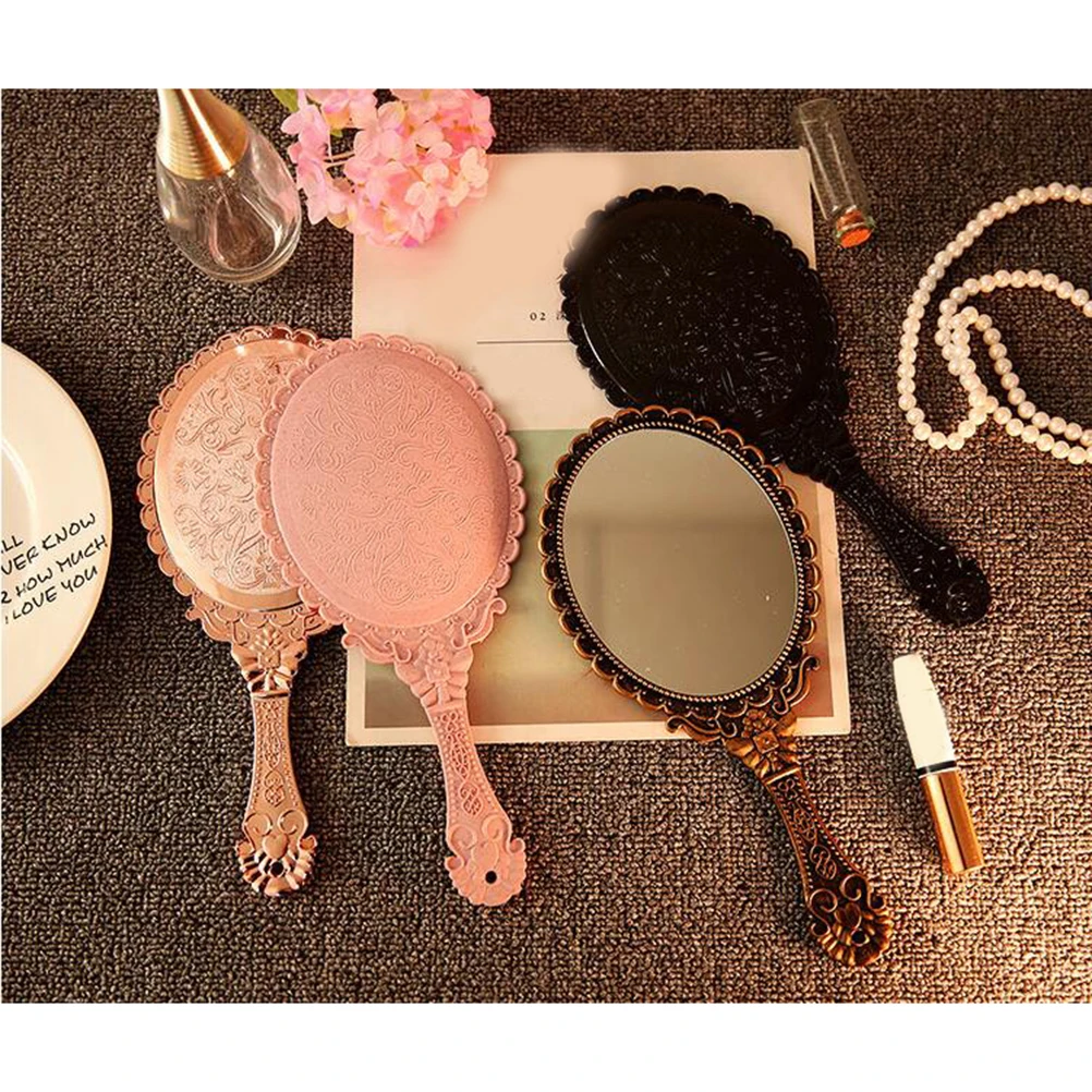 Criativo retro padrão lidar com espelho de maquiagem espelho de maquiagem portátil espelho de renda à mão (bronze)