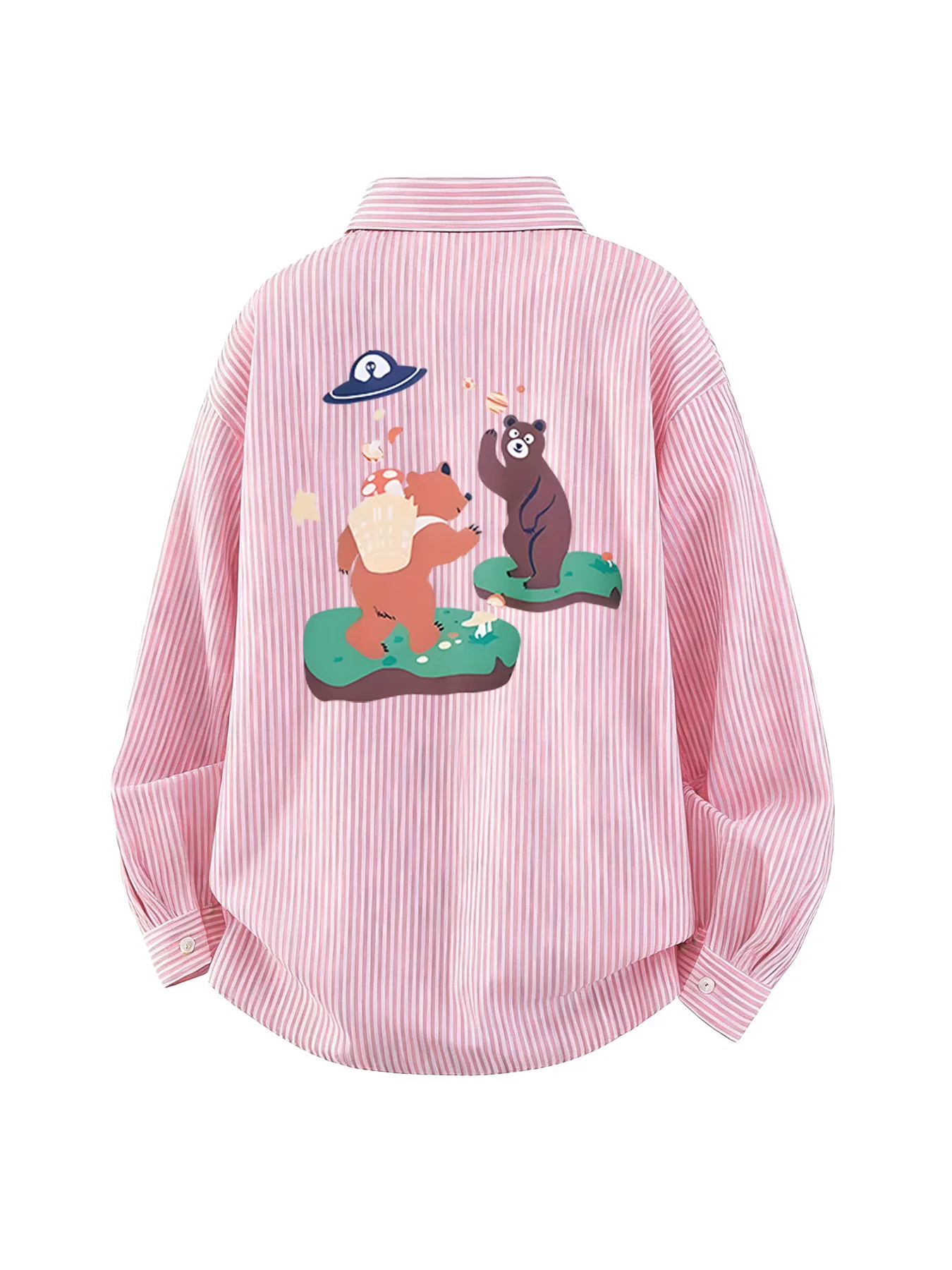 

Spring and autumn new trendy men's cartoon fun back pattern long-sleeve casual shirt
