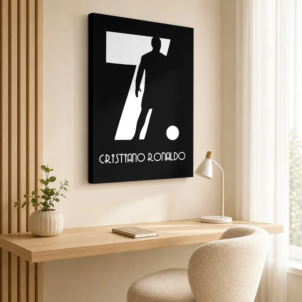 Cristiano Ronaldo 7 Silhouette Framed Canvas Poster Custom Sports Portrait Canvas Wall Art for Bedroom Gym Decor Ready to Hang