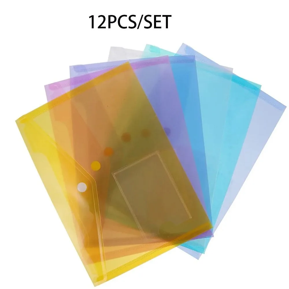 12 Pcs Folder For A4 Documents Waterproof File Holder Snap Button PVC Folder Pen Box Office Document Bag A4 Student Stationery