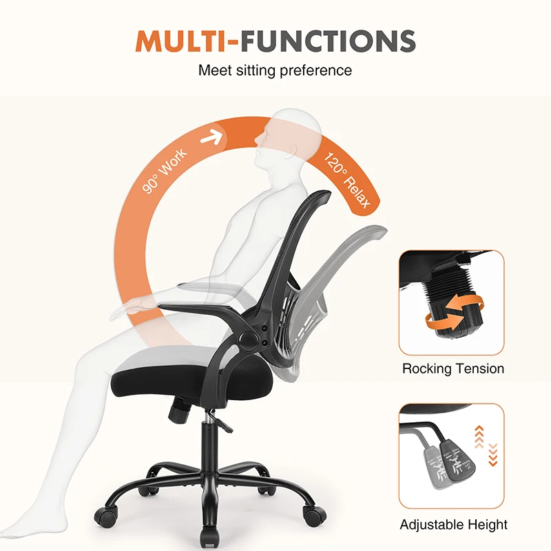 Sweetcrispy Office Mid Back Ergonomic Mesh Computer Desk Larger Seat Executive Height Adjustable Swivel Task Chair with Lumbar S