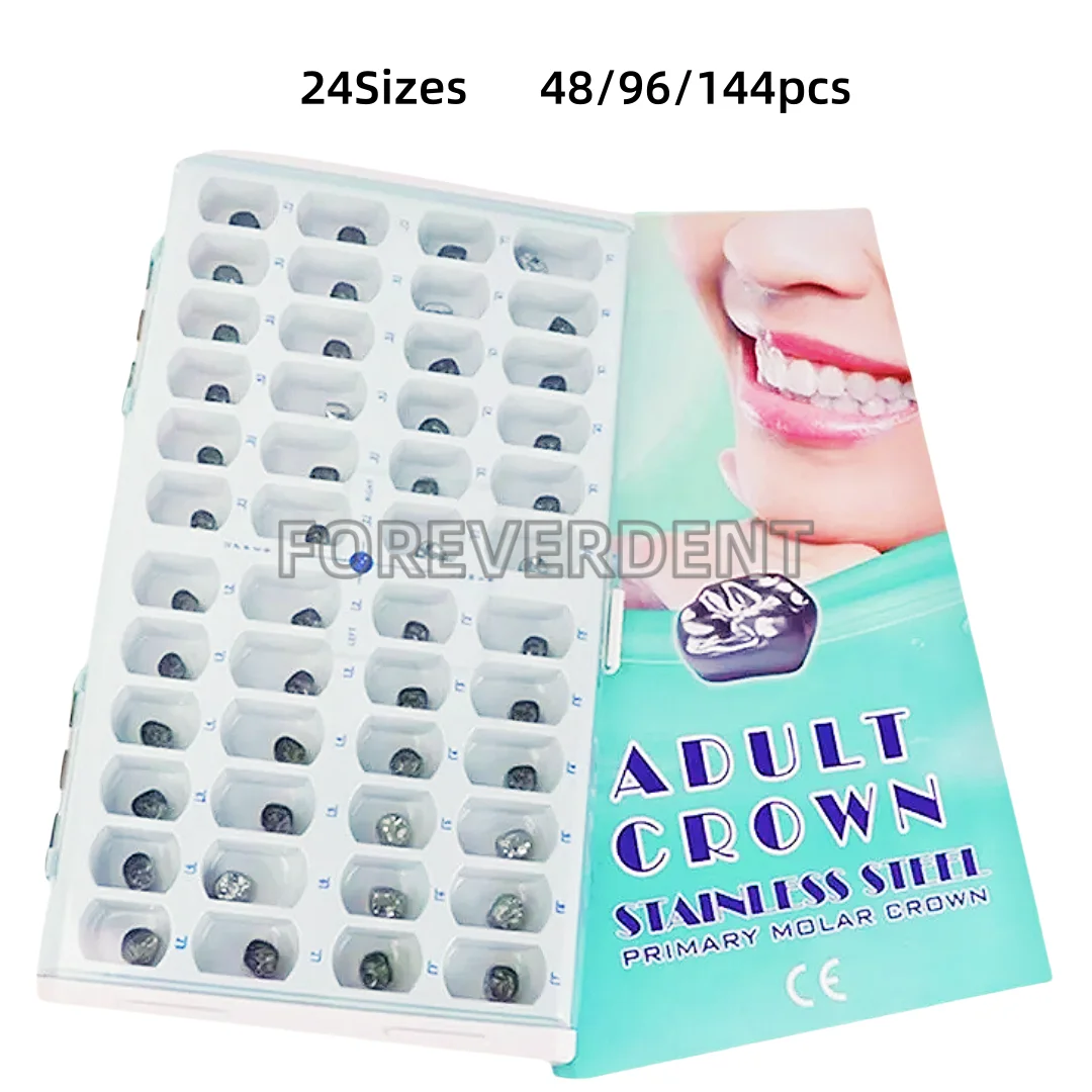 48/96/144pcs Stainless Steel Dental Adult Primary Molar Crown Preformed Pediatric Crowns 24sizes