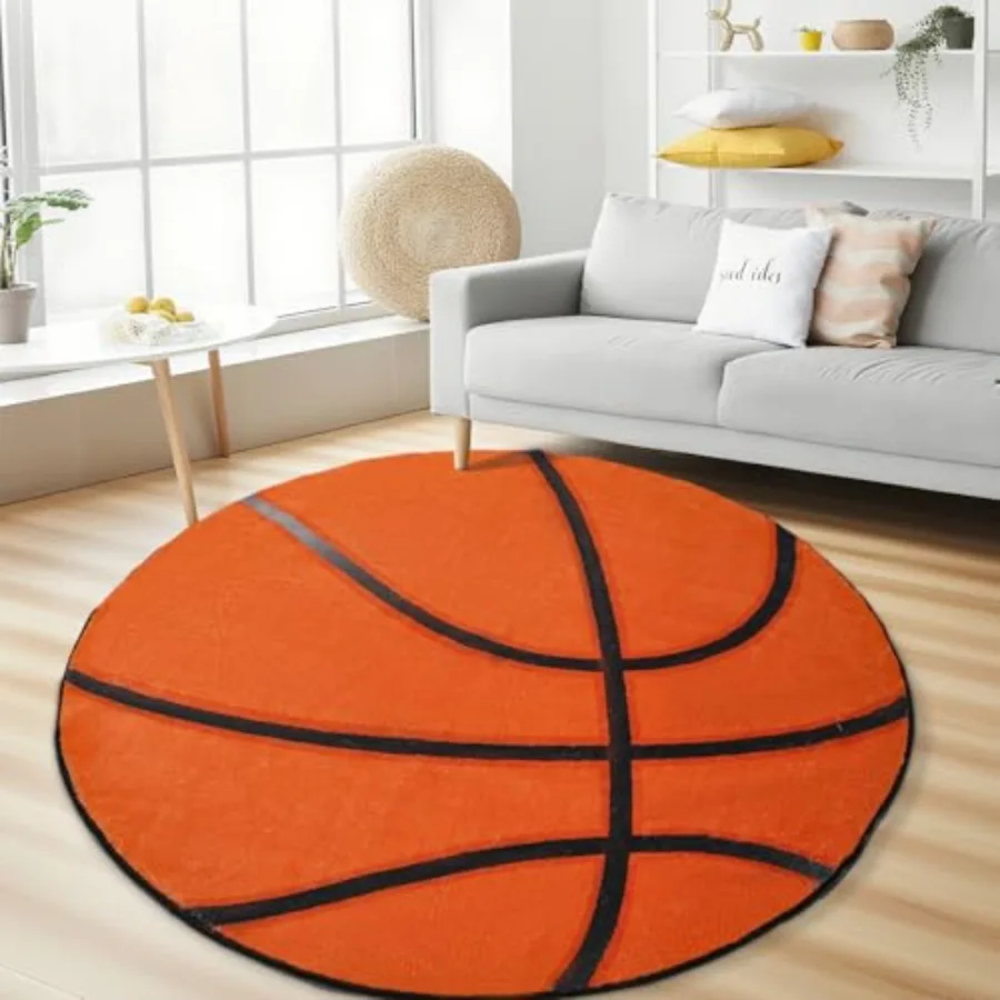 Round Basketball Rug 4ft Soft Washable Sport Area Rugs with Non Slip BackingCarpet for Bedroom Living Room and Basketball Room