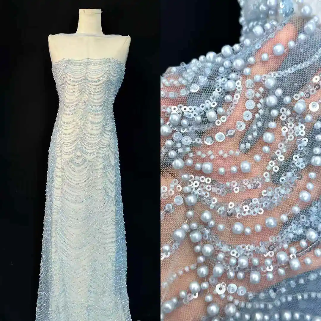 

Africa Nigerian Beaded French Mesh Lace With Sequins High Quality 2025 Embroidery Lace Sequins Lace For Wedding Dresses Women