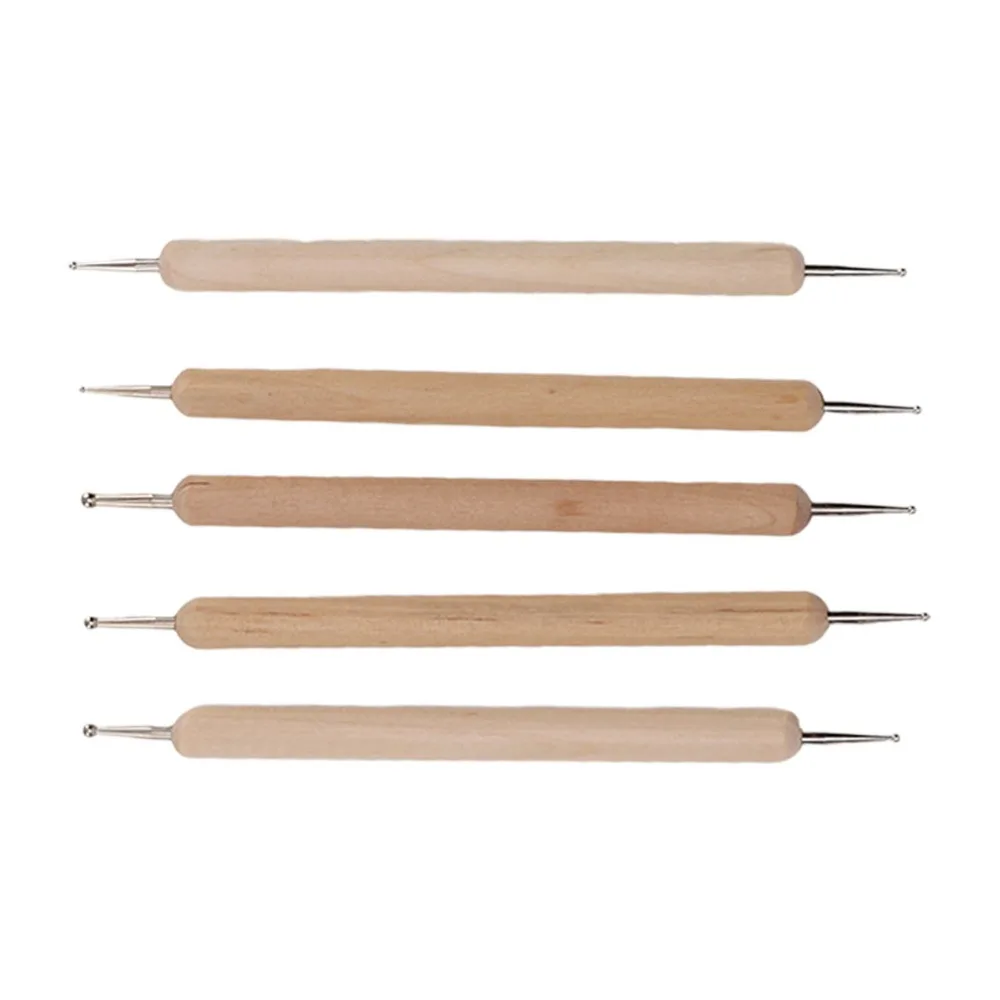 5pcs Double End Dotting Stylus Set Wooden Handle Firm Grip Tracing Stylus Tools Multi Size 1-3mm Dual Tip Pens Nail Art