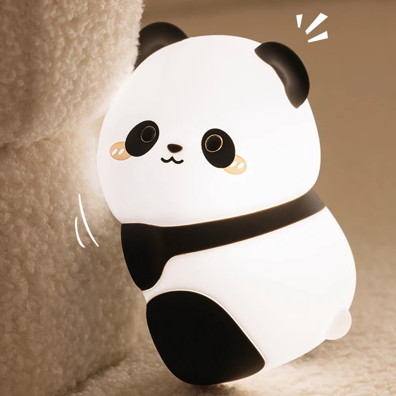 LED Night Lights Cute Panda  Silicone Lamp USB Rechargeable Dimming Bedside Decor Kids Baby nightlight Birthday Gift