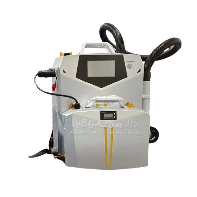 เครื่องทำความสะอาดด้วยเลเซอร์พัลส์ LY 100W/200W/300W แบบไม่สัมผัส สำหรับกำจัดสนิม ชั้นออกซิเดชันจากน้ำมัน แบบสะพายหลัง เครื่องเชื่อมเลเซอร์