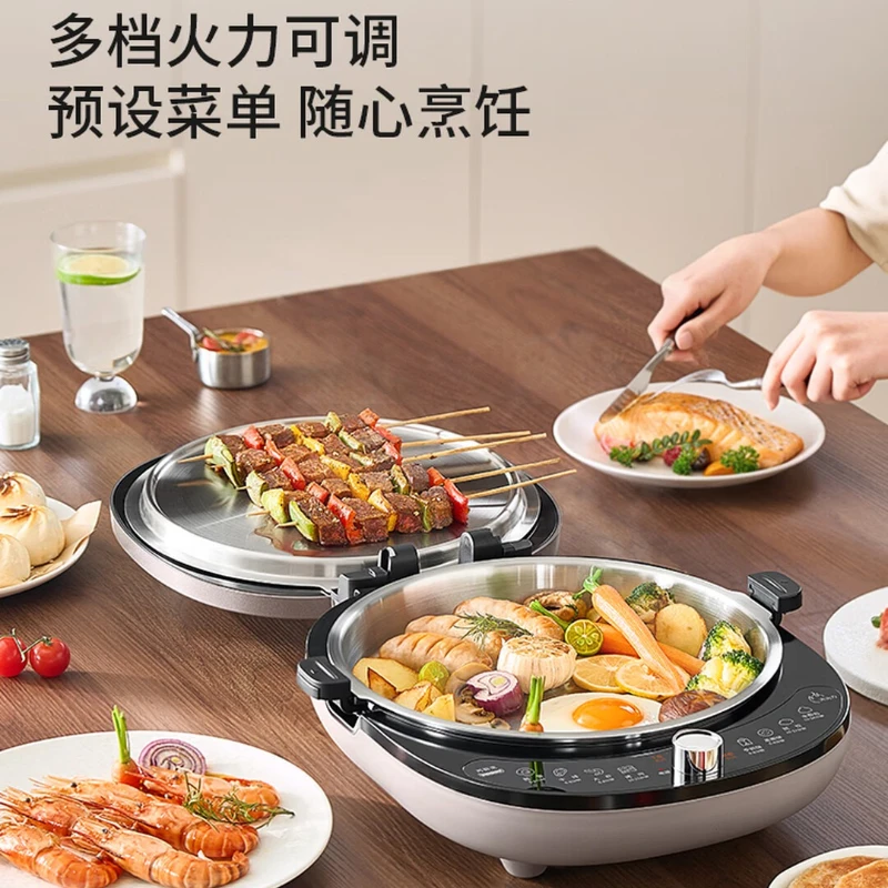 304 stainless steel 0-coating household electric pancake pan with detachable knob for temperature control and pancake making