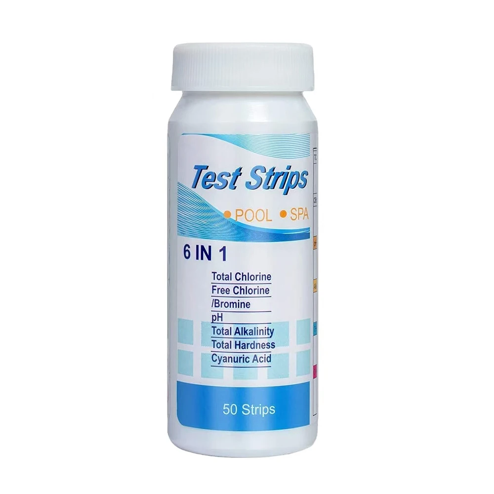 50pcs/Bottle Multipurpose 6 in 1 Chlorine PH Test Strips Swimming Pool Water Quality Tester Paper Alkalinity Hardness Test Tool