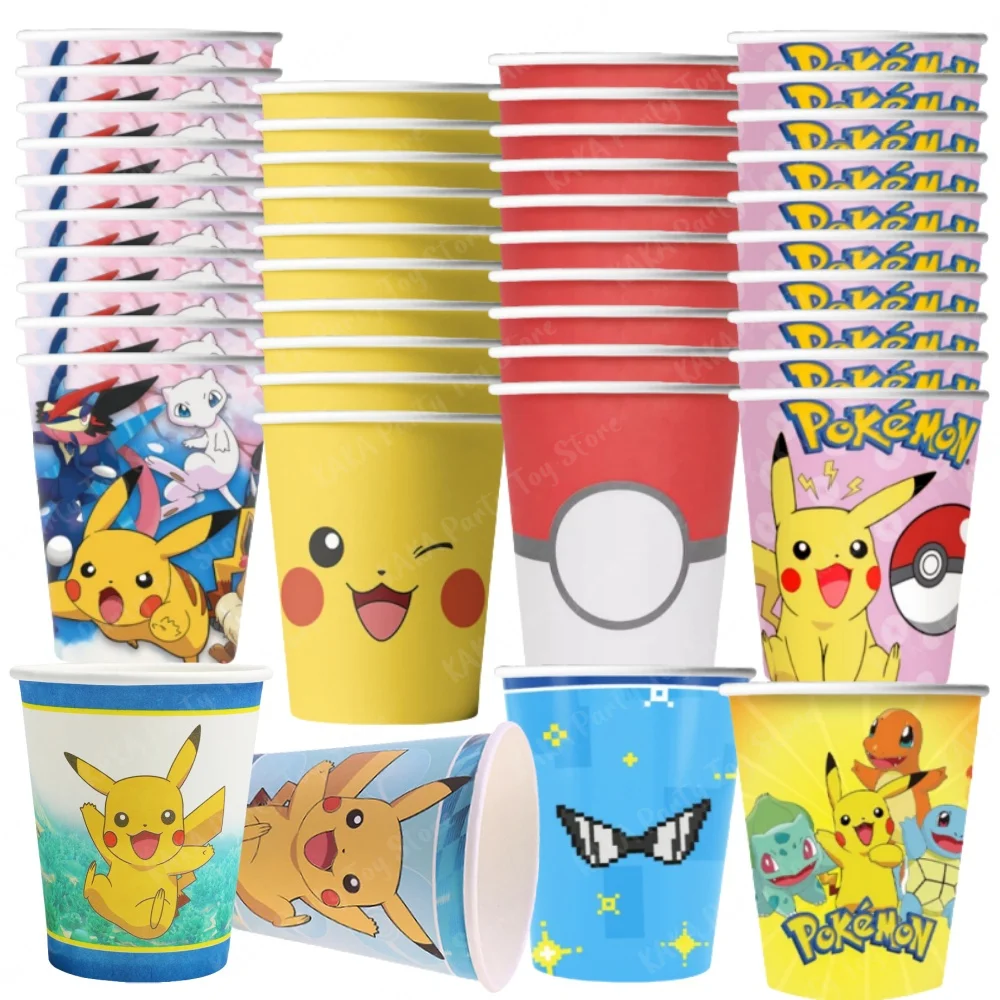 10/20/30Pcs Pokemon Cups Pikachu Pokeball 9 oz Disposable Paper Drinking Cup For Kids Birthday Party Decorations Supplies Toys