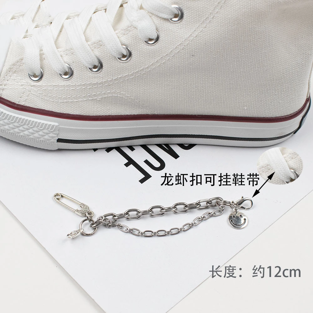 1pcs chain canvas sneakers shoes lace charms hanging keychain Accessories for clogs phone case heart Decorations unisex gifts