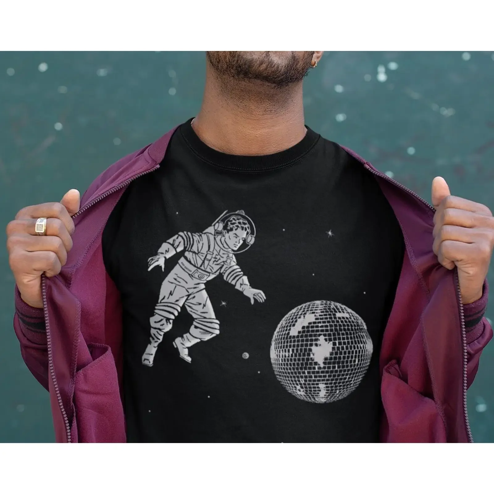 Planet Disco Astronaut Ball Pop Cotton Vintage Style T Shirt vintage Washed streetwear Versatile Breathable Casual Soft