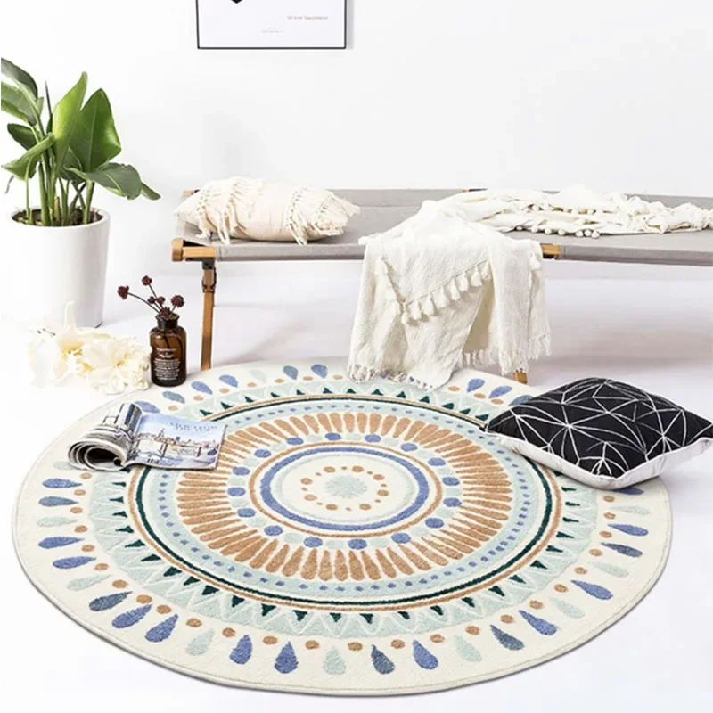 

Tapete redondo boho mandala estilo nórdico redondo tapete de pelúcia shaggy macio para sala estar quarto cabeceira tapete do esc