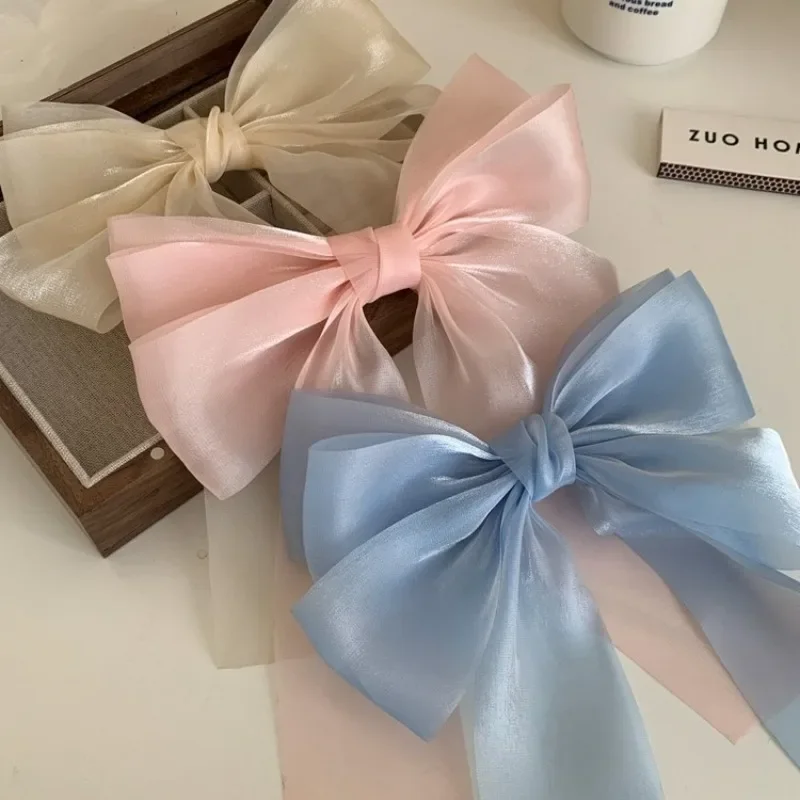 Korean Women's Bow Ribbon Top Clips Mesh Ribbon Back of The Head Spring Clip Sweet Hair Accessory Pinzas Para El Cabello 리본바나나핀 image 2