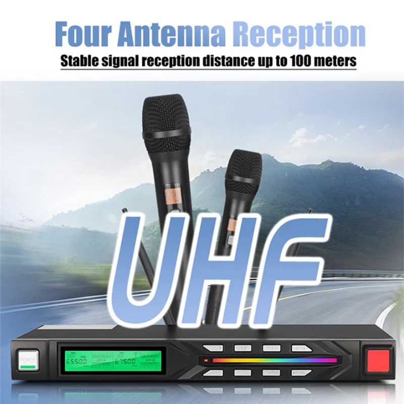 Handheld Portable Wireless Microphone System Mic UHF Long Range Dual Antenna For Karaoke Stage Performances AU Plug-TCES