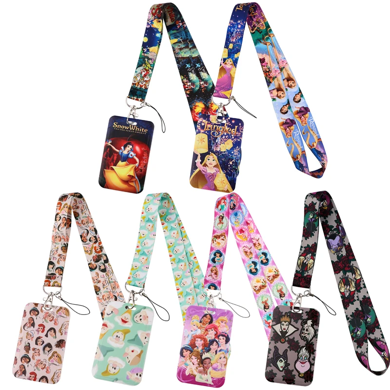 Disney Princess Characters Neck Strap Lanyards ID badge card holder keychain Mobile Phone Strap Gift Ribbon webbing necklace