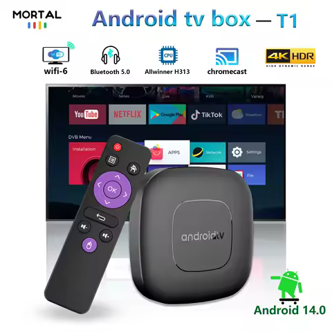 Smart Android 14 TV Box Mortal T1 WIFI6 Voice Control Home Theater AllwinnerH313 Bluetooth 4K HDR Netflix YouTube Free Live TV