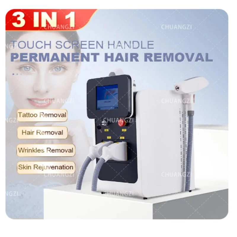 

3 in 1 OPT IPL Hair Removal Machine Picosecond Laser Remove Remove freckles Tattoo Tender Skin Whiten Skin Beauty Multifunctiona