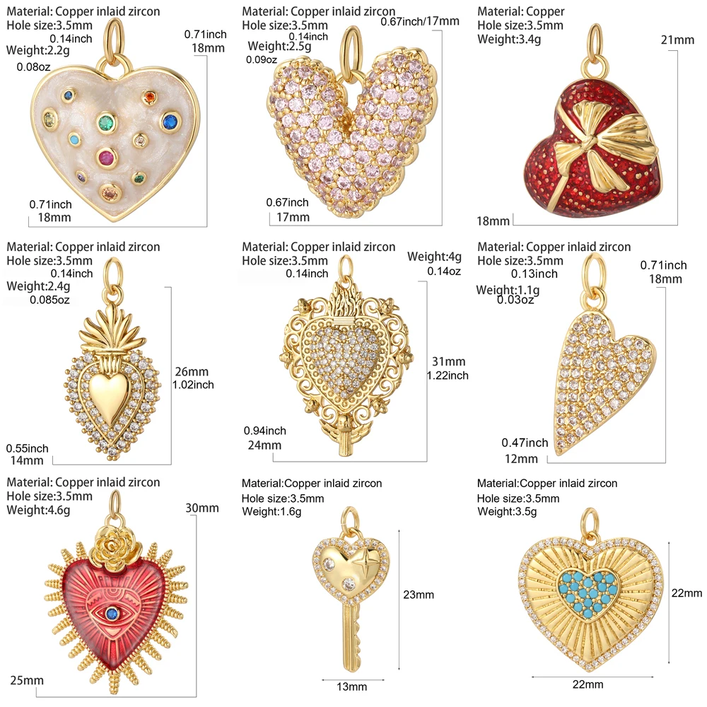 Bohemian hearts Charms Diy Earrings Bracelet Necklace Accessories Gold Color Charms for Jewelry Making Supplies Designer