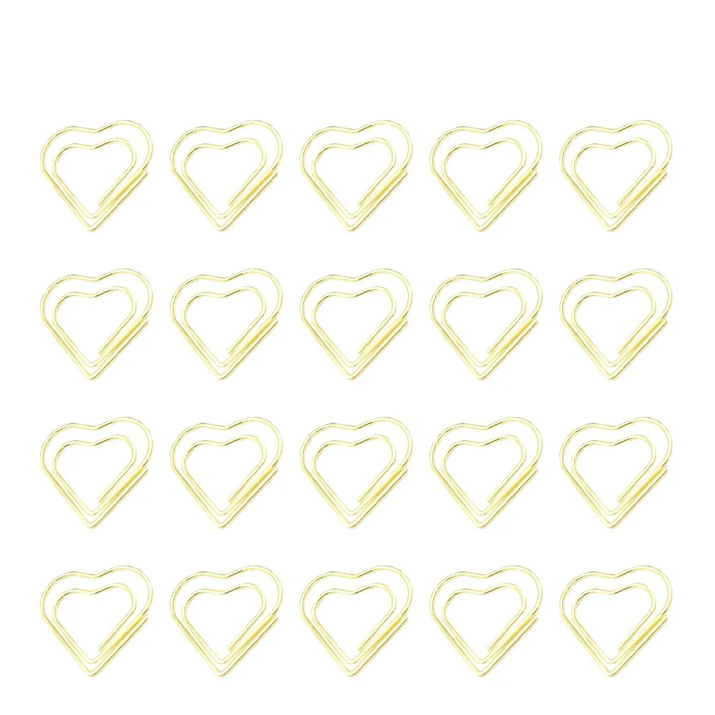 20Pcs Love Heart Paper Clips Premium Electroplated Metal Bookmark Clip for Documents Cards Sorting Cute Creative Stationery