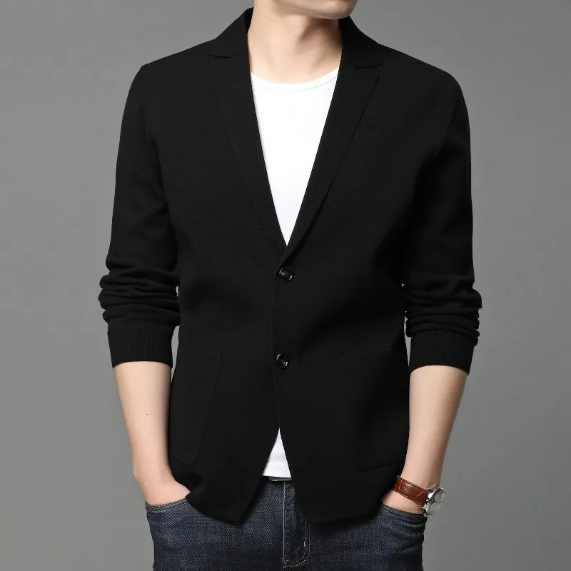 Mans Cardigan Knitted Sweaters Korean Style Pure Color Blazer Jacket Sweater High Quality Casual Warm Winter Knitting Youth Coat